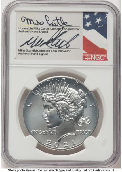 2021 S$1 6 Coin Morgan & Peace Dollar Set, MS ER Mike Castle/Miles Standish 70 NGC