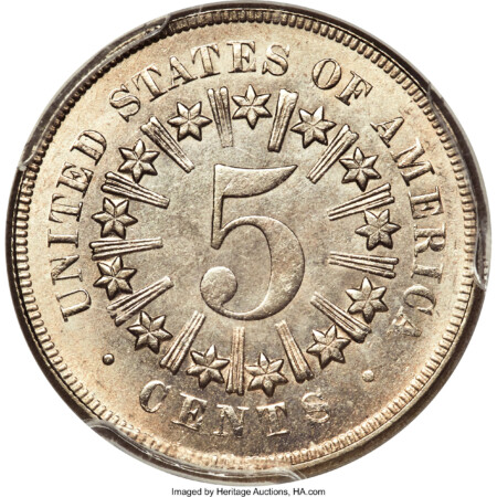 1867 5C RAYS 66 PCGS