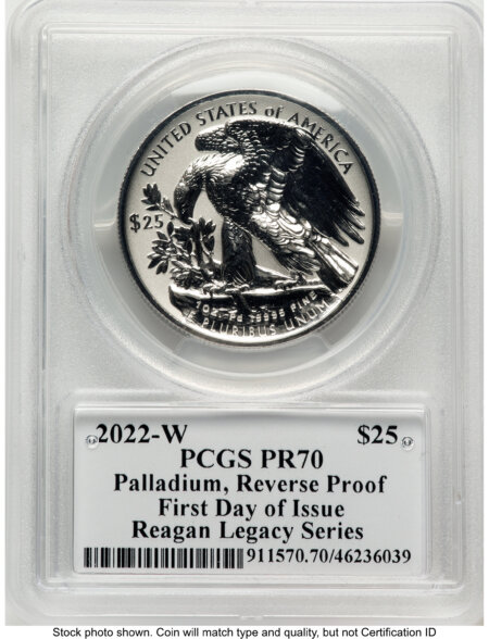 2022-W Palladium Eagle 1 oz, REV PR FDI Reagan Legacy Series Michael Reagan Picture 70 PCGS