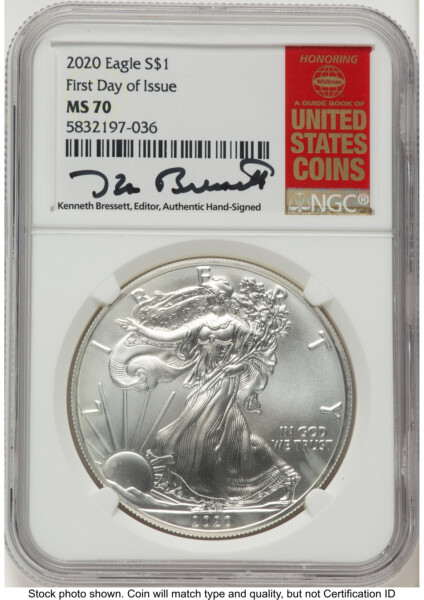 2020 Silver Eagle FDI Kenneth Bressett Red Book 70 NGC