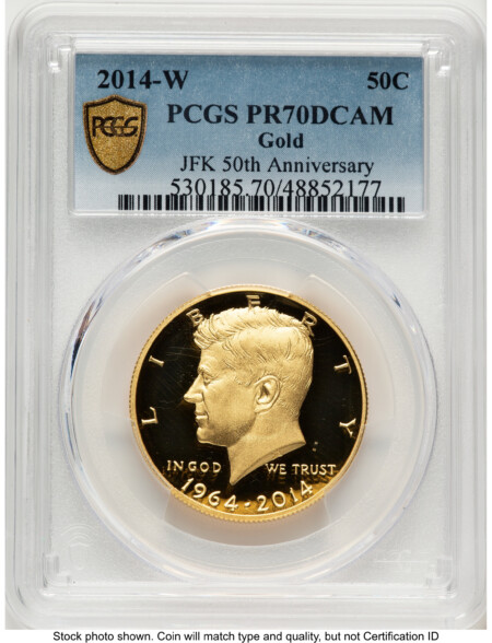 2014-W 50C Gold JFK 50th Anniversary Blue Gradient 70 PCGS