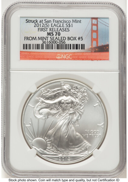 2012-(S) Silver Eagle FR San Francisco Bridge Label 70 NGC