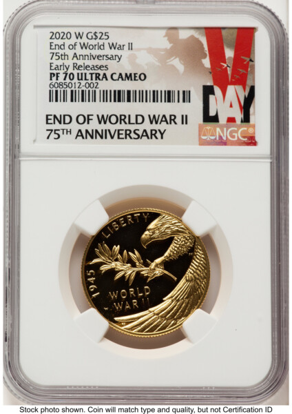 2020-W 1/2 oz Proof Gold End of World War II 75th Anniversary ER V-Day Label 70 NGC