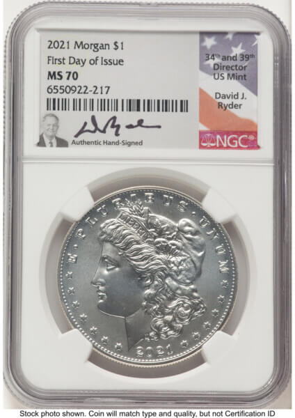 2021 S$1 6 Coin Morgan & Peace Dollar Set, MS FDI David J Ryder 70 NGC