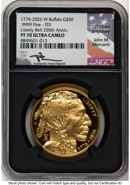 2026-W Proof Gold Buffalo 1 oz FDI John Mercanti Blk Core 70 NGC