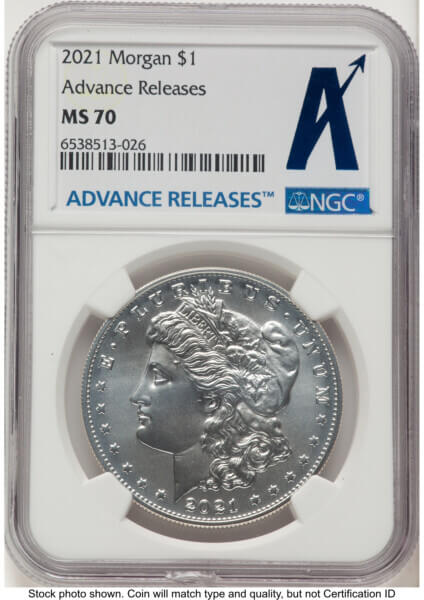 2021 S$1 6 Coin Morgan & Peace Dollar Set, MS AR Standard 70 NGC