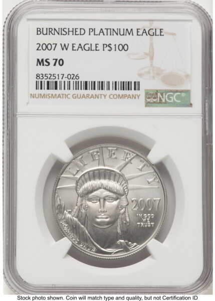 2007-W Burnished Platinum Eagle 1 oz Brown Label 70 NGC