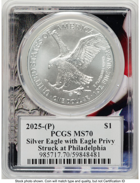 2025-(P) Silver Eagle (Privy Mark) Ultra Label Flag Core 70 PCGS