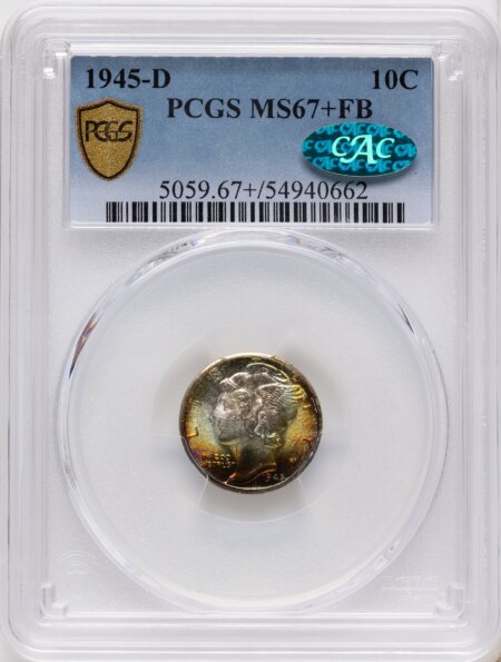 1945-D 10C, FB CAC PCGS Secure PCGS Plus 67 PCGS