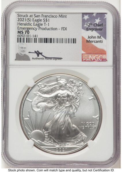 2021-(S) Silver Eagle Type 1 Emergency Production FDI John Mercanti 70 NGC