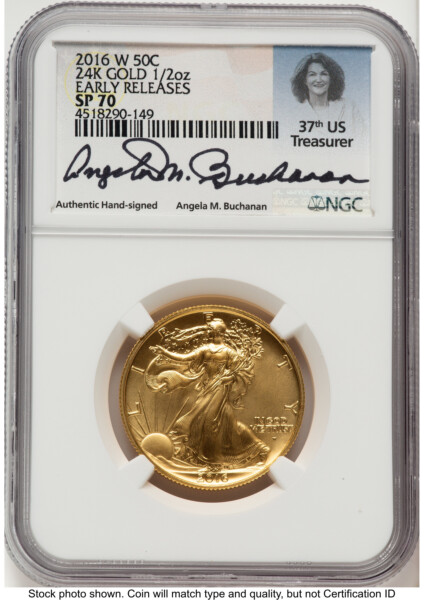 2016-W 50C Walking Liberty 100th Anniversary Gold Centennial  ER Angela Buchanan 70 NGC