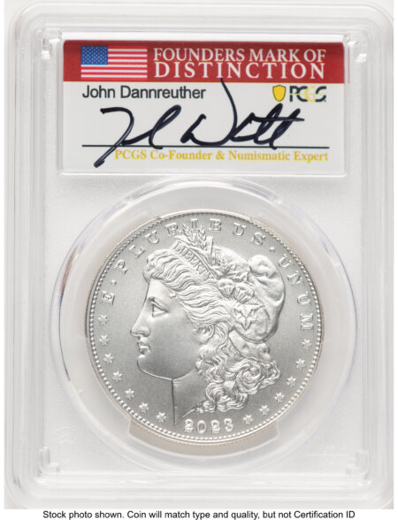 2023 S$1 6 Coin Morgan & Peace Dollar Set, MS/PR/REV PR AR John Dannreuther 70 PCGS