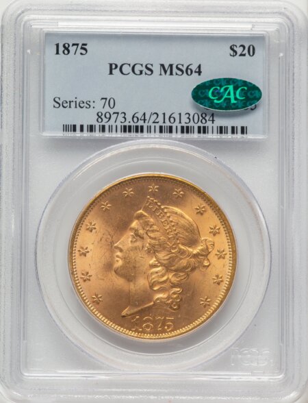 1875 $20 CAC 64 PCGS