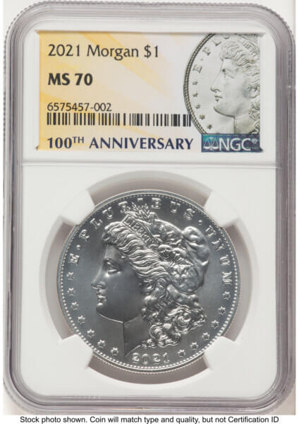 2021 S$1 6 Coin Morgan & Peace Dollar Set, MS Morgan/Peace Label 70 NGC