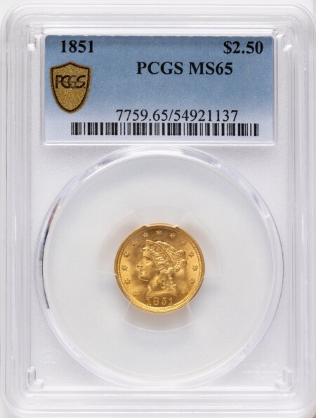 1851 $2 1/2 PCGS Secure 65 PCGS