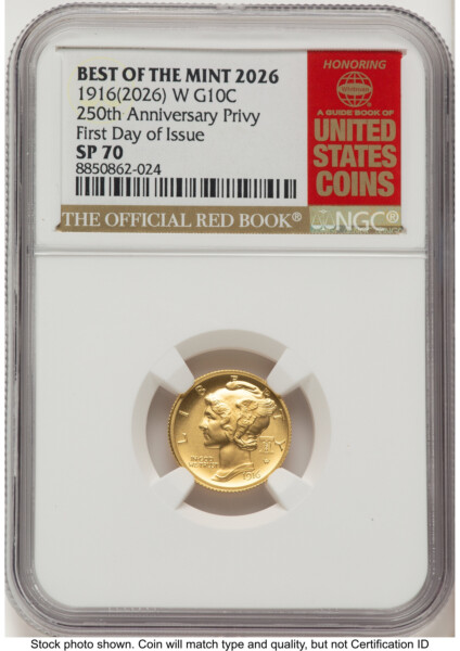2026 2 Coin Best of the Mint 1916 Mercury Dime Gold 1/10 oz and Silver 1 oz Medal Set FDI Red Book 70 NGC