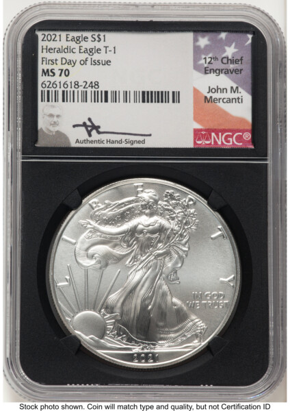 2021 Silver Eagle Type 1 FDI John Mercanti Blk Core 70 NGC