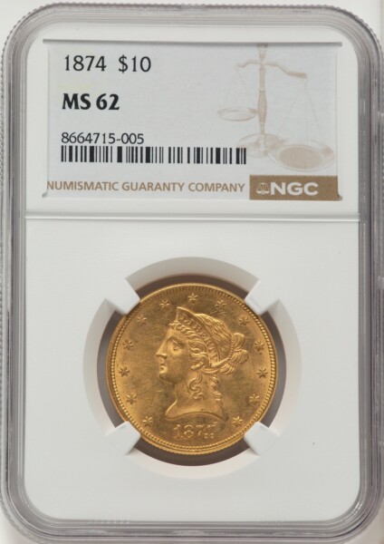 1874 $10 62 NGC