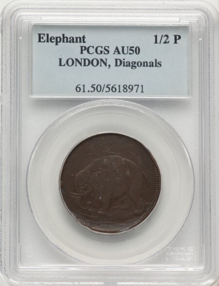 London Elephant Token, Diagonals, BN 50 PCGS