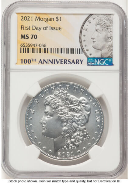 2021 S$1 6 Coin Morgan & Peace Dollar Set, MS FDI Morgan/Peace Label 70 NGC