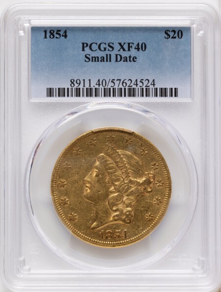 1854 $20 Small Date 40 PCGS