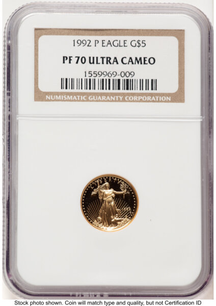 1992-P Proof Gold Eagle 1/10 oz Brown Label 70 NGC