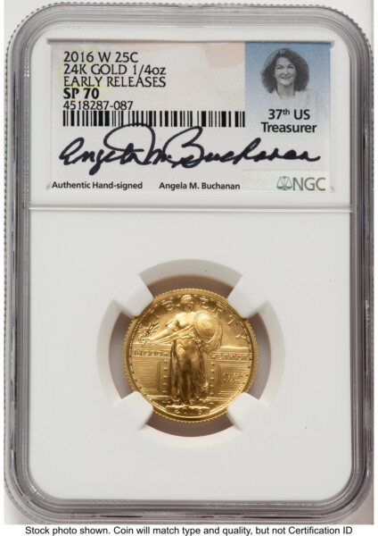 2016-W 25C Standing Liberty 100th Anniversary Gold Centennial  ER Angela Buchanan 70 NGC