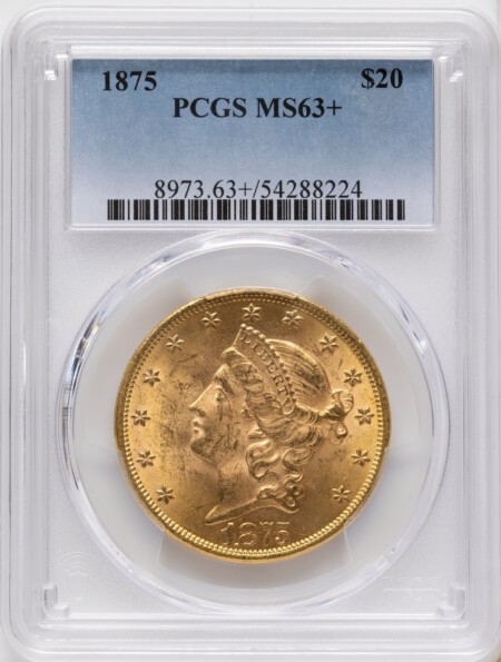 1875 $20 PCGS Plus 63 PCGS