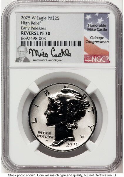 2025-W Palladium Eagle 1 oz, REV PR ER Mike Castle 70 NGC