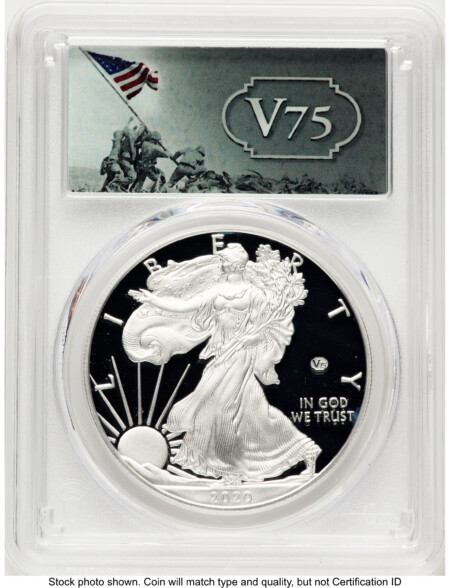 2020-W Proof Silver Eagle V75 Privy 1 oz FDI V75 Label 70 PCGS