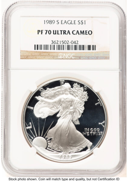 1989-S Proof Silver Eagle 1 oz Brown Label 70 NGC