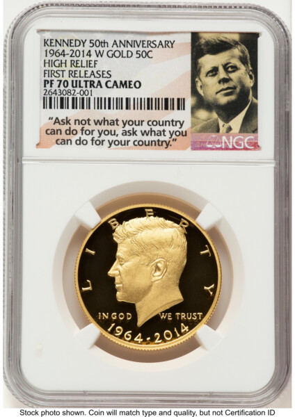 2014-W 50C Gold JFK 50th Anniversary FR JFK Ask Not Label 70 NGC