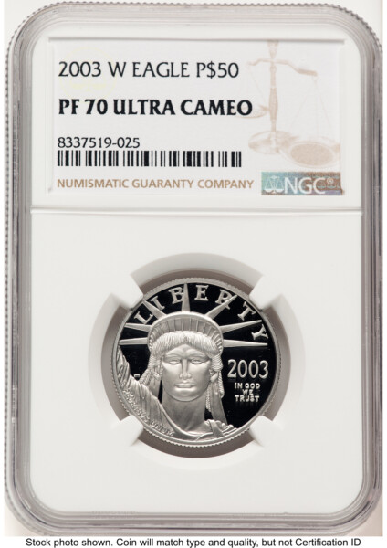 2003-W Proof Platinum Eagle 1/2 oz Brown Label 70 NGC