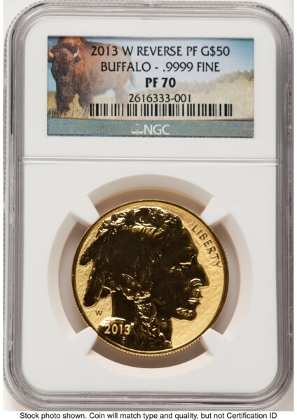 2013-W Reverse Proof Gold Buffalo 1 oz Bison Label 70 NGC