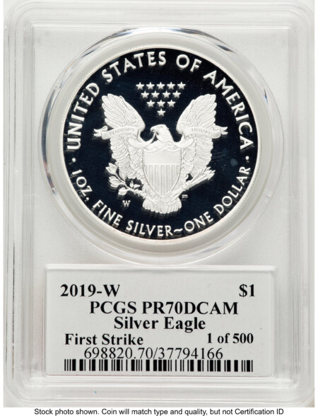 2019-W Proof Silver Eagle 1 oz FS Thomas Cleveland Eagle with Sun 1 of 500 70 PCGS