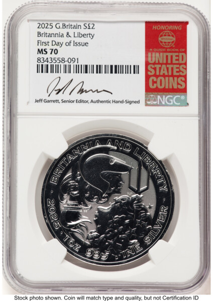 2025 Royal Mint Britannia & Liberty Silver 1 oz  FDI Jeff Garrett Red Book 70 NGC