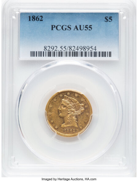 1862 $5 55 PCGS