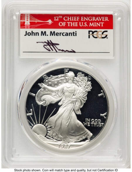 1987-S Proof Silver Eagle 1 oz John Mercanti Bridge 70 PCGS
