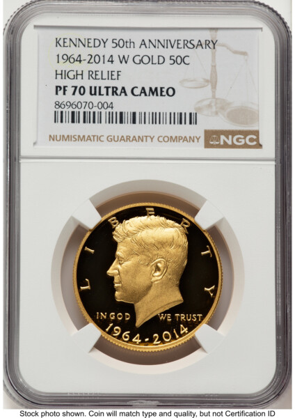 2014-W 50C Gold JFK 50th Anniversary Brown Label 70 NGC