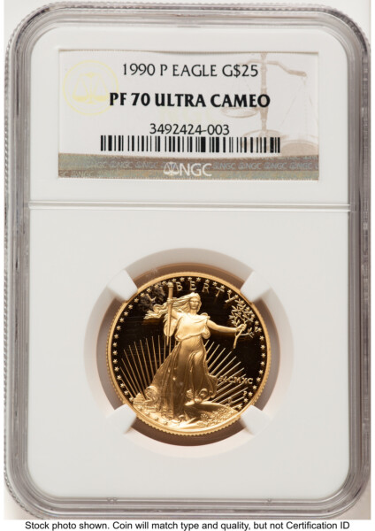 1990-P Proof Gold Eagle 1/2 oz Brown Label 70 NGC