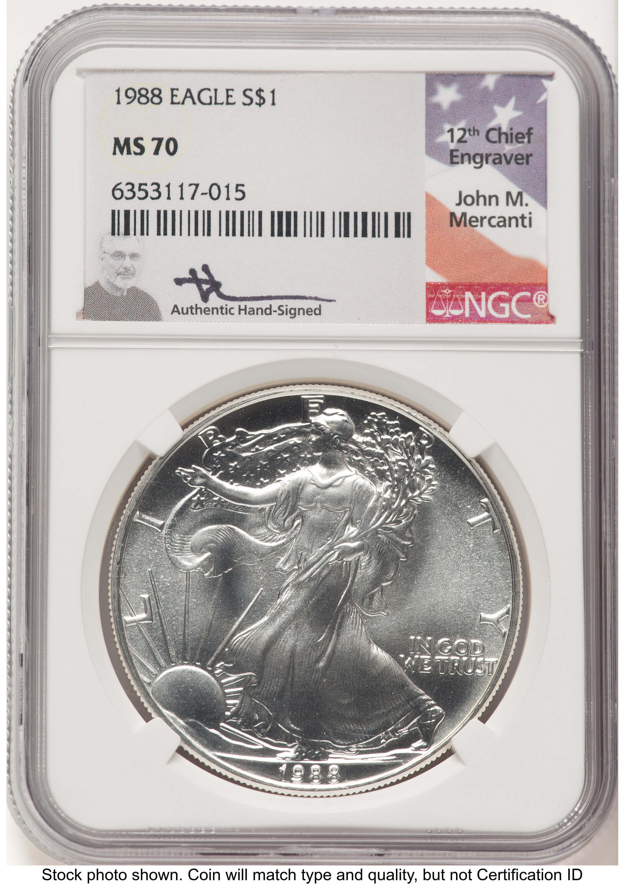 1988 Silver Eagle John Mercanti 70 NGC