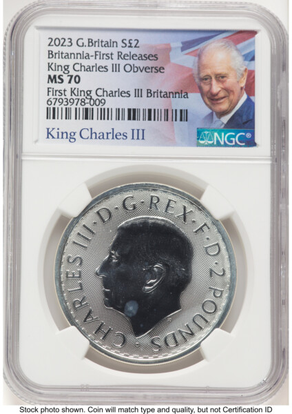 2023 Silver Britannia King 1 oz FR King Charles III 70 NGC
