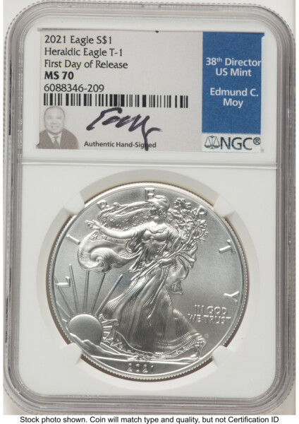 2021 Silver Eagle Type 1 FDR Ed Moy 70 NGC