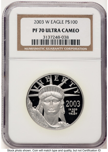 2003-W Proof Platinum Eagle 1 oz Brown Label 70 NGC