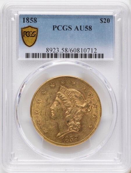 1858 $20 PCGS Secure 58 PCGS