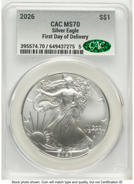 2026 Silver Eagle First Day of Delivery Silver Label 70 CACG