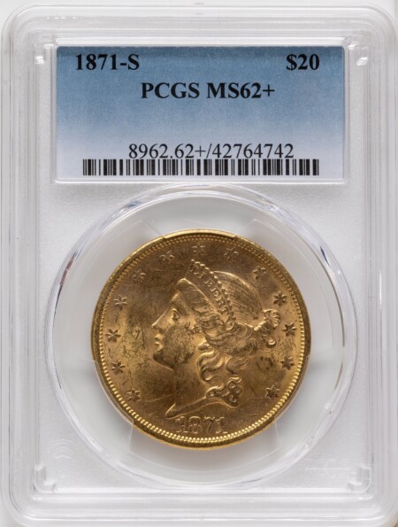 1871-S $20 PCGS Plus 62 PCGS