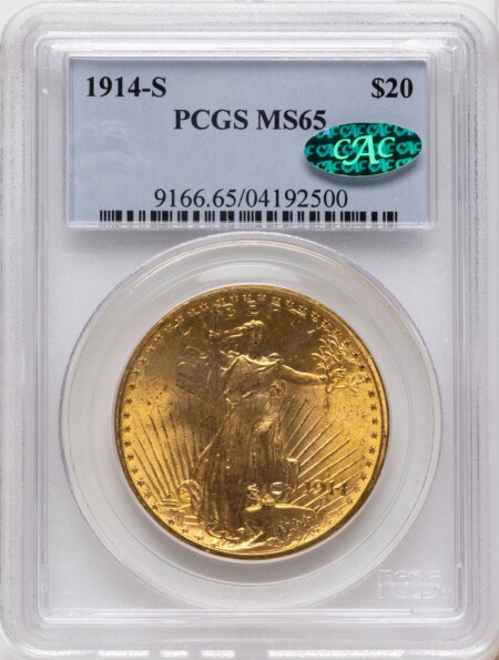 1914-S $20 CAC Blue Label 65 PCGS
