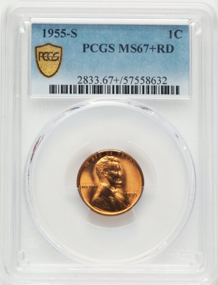 1955-S 1C, RD PCGS Secure PCGS Plus 67 PCGS