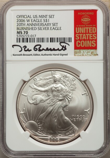2006 3 Coin 20th Anniversary Silver Eagle Set Kenneth Bressett Red Book 70 NGC